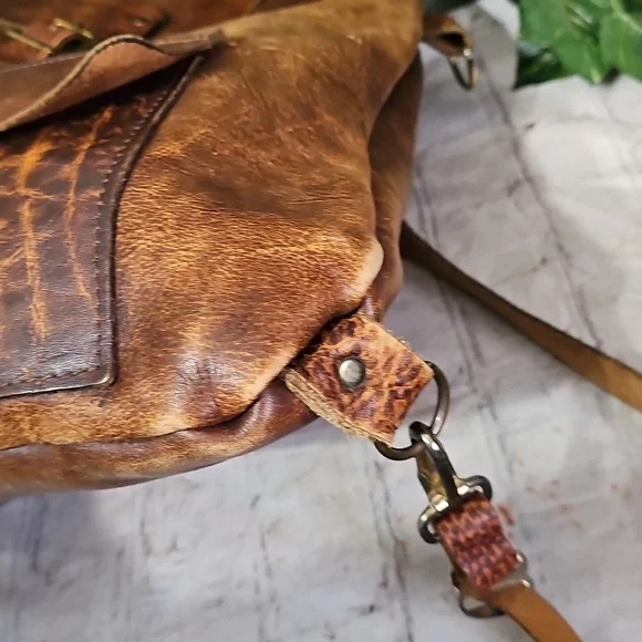 Vintage 1970s Leather Flap Closure Drawstring BackpackDay Backpack Carry On